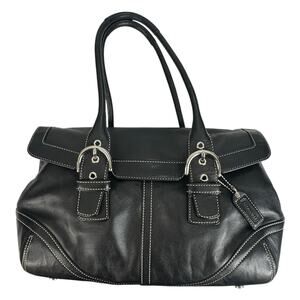 Vintage Y2K Coach Buckle Satchel Bag Black Leather Handbag Flap Snap